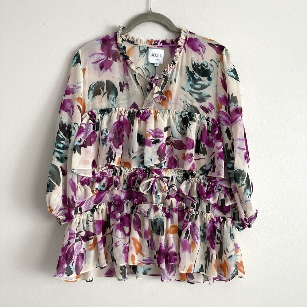 MISA Los Angeles Viola Blouse Small Floral Long Sleeve Layered Romantic Dainty